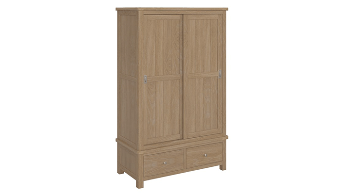 Fenton Oak 2 Door Wardrobe 2 Sliding Doors 2 Drawers